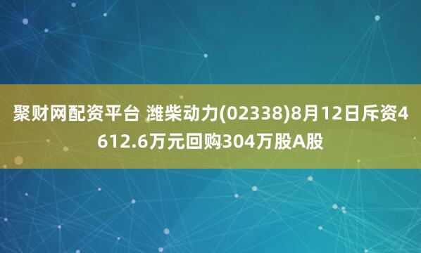 聚财网配资平台 潍柴动力(02338)8月12日斥资4612.6万元回购304万股A股
